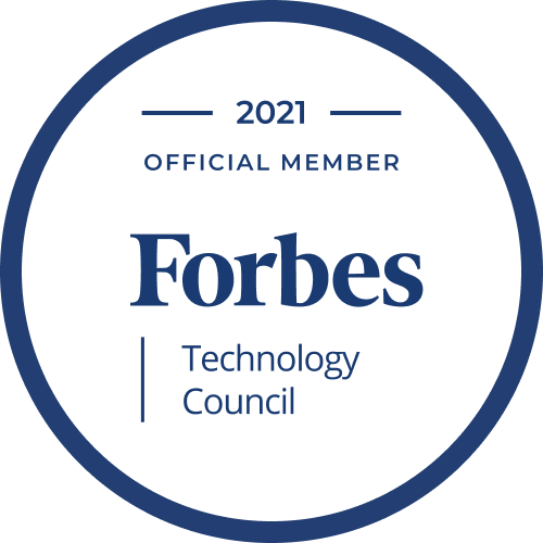 2021 official Forbes Technology Council member badge that's dark blue on a white background.